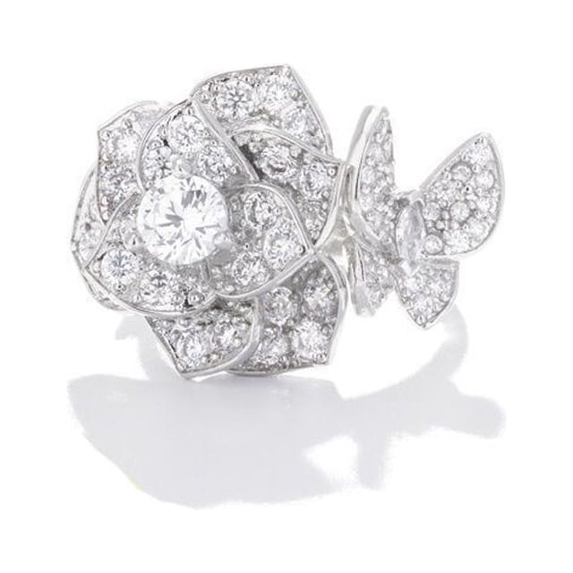 Lujo ligero retro exquisito otra flor de la orilla anillo de rosa flor femenina con incrustaciones de piedras preciosas de imitación anillo de diamante regalo, cierre ajustable JM
