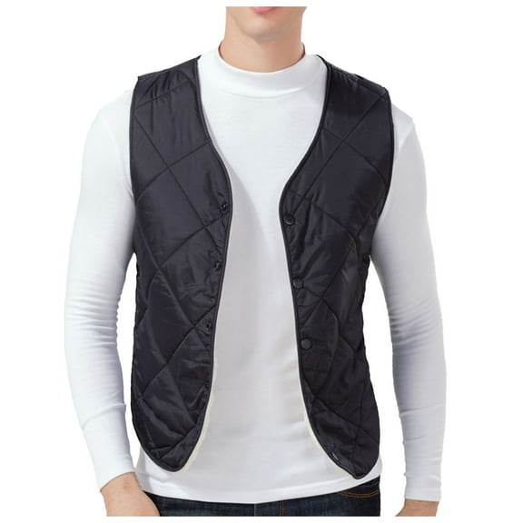Bcfgryg Autumn Winter Plus Fleece Vest Coats Solid Color Warm V Neck Pockets Sleeveless Jackets Lightweight Men's Jacket For Hiking Black L