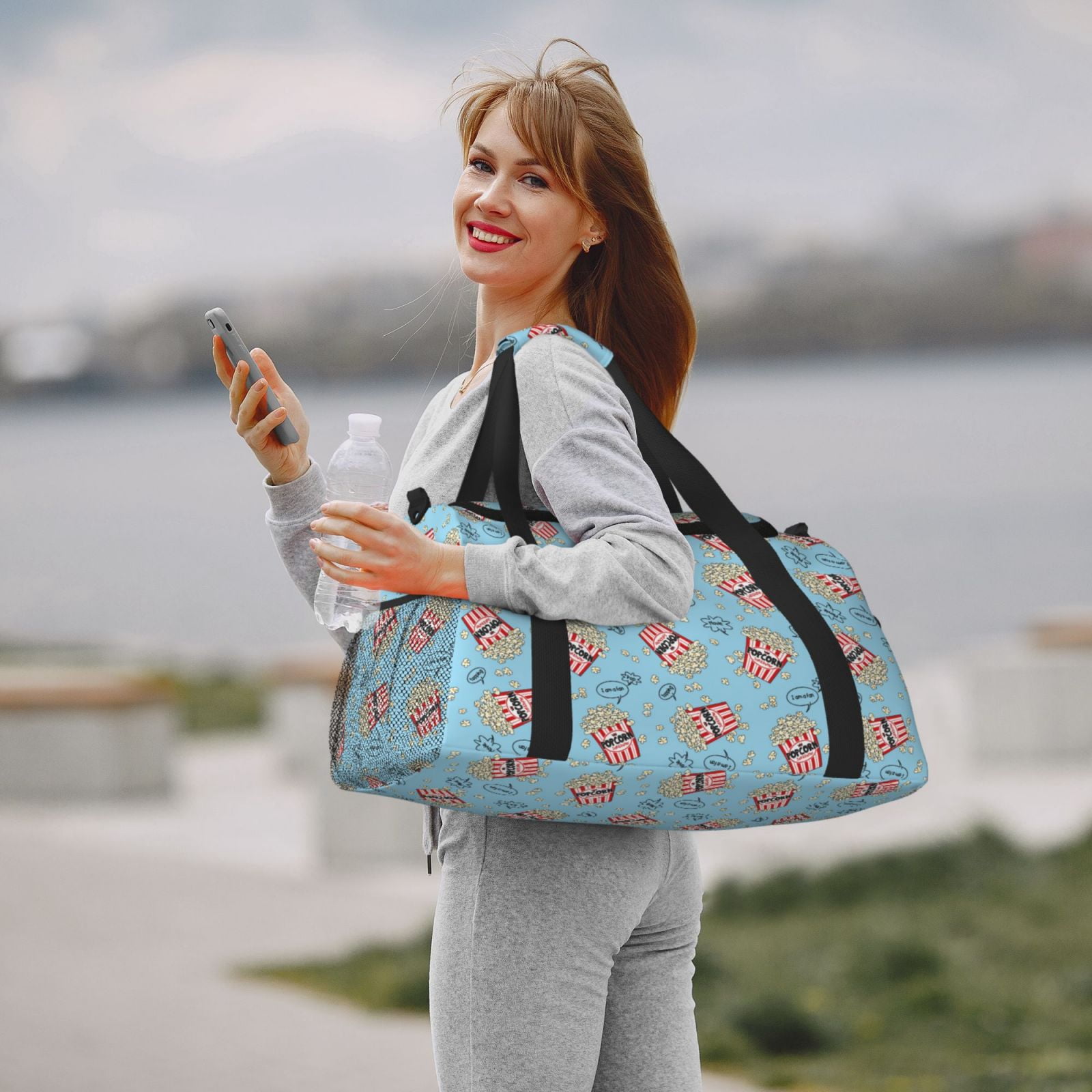Fuzoiu I Am A Fan Popcorn Print Travel Duffle Bag,Carry On Tote Bags,Duffel Bag,Sport Gym Bag, Hospital Bag for Labor and Delivery, Overnight Bag,Luggage Bag