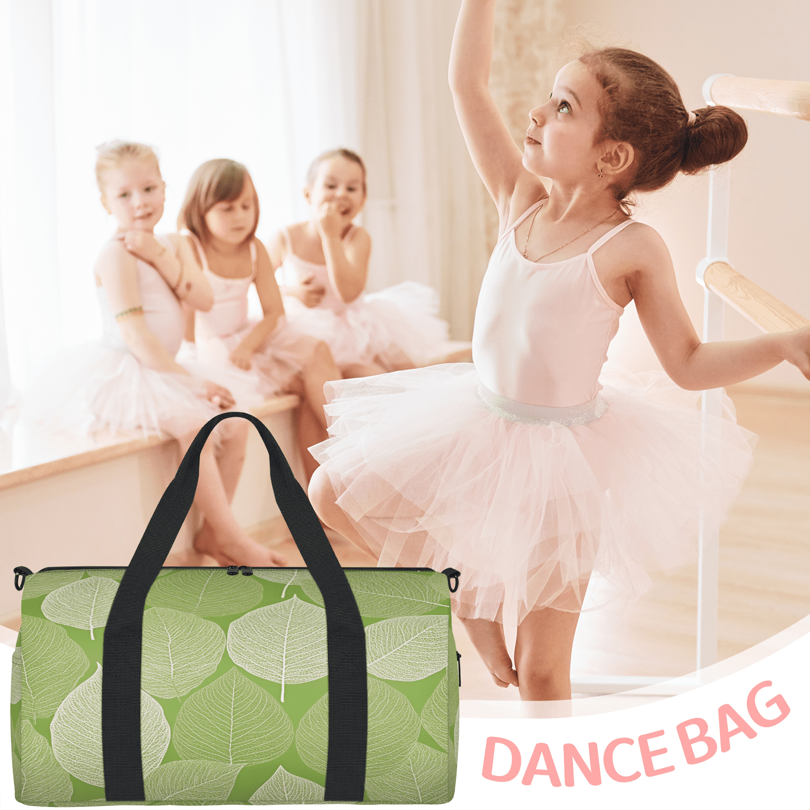 Herdesigns Leaf Travel Duffle Bag Sports Yoga Weekender Overnight Carry on Workout Bags Lightweight Waterproof Gym Tote Bag for Women Green Leaves