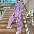 thumbnail image 5 of WXLWZYWL Womens Suits Blazer and Pants Solid V_Neck Long Sleeve Cardigan Coat Tops + Pants Trousers Suit Set Purple, 5 of 6