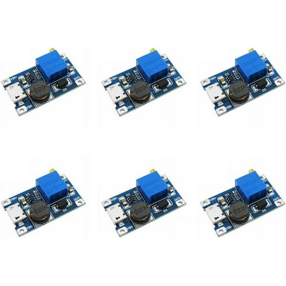 Treedix 6pcs MT3608 with Micro USB DC-DC Step Up Boost Module 2V-24V to 5V-28V 2A Output DC Voltage Regulator Adjustable Power Supply Board Boost Converter USB Power Module