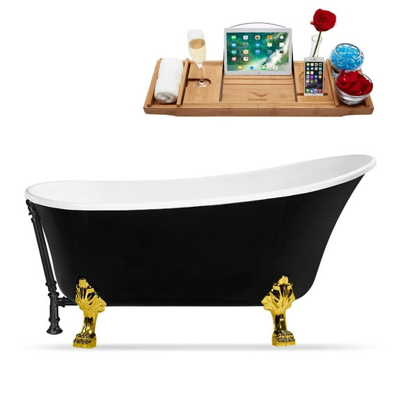 59" Streamline N344GLD-BL Clawfoot Tub and Tray With External Drain