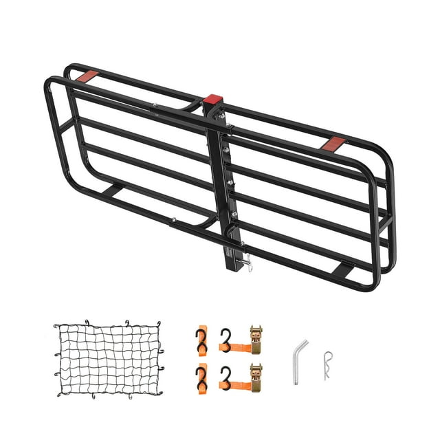 JWRWEFA 500 LBS Hitch Mount Cargo Carrier, Heavy Duty Steel Luggage Basket with Cargo Net & Ratchet Straps, Anti-Rattle Cargo Rack for 2” Receiver SUV Truck Pickup