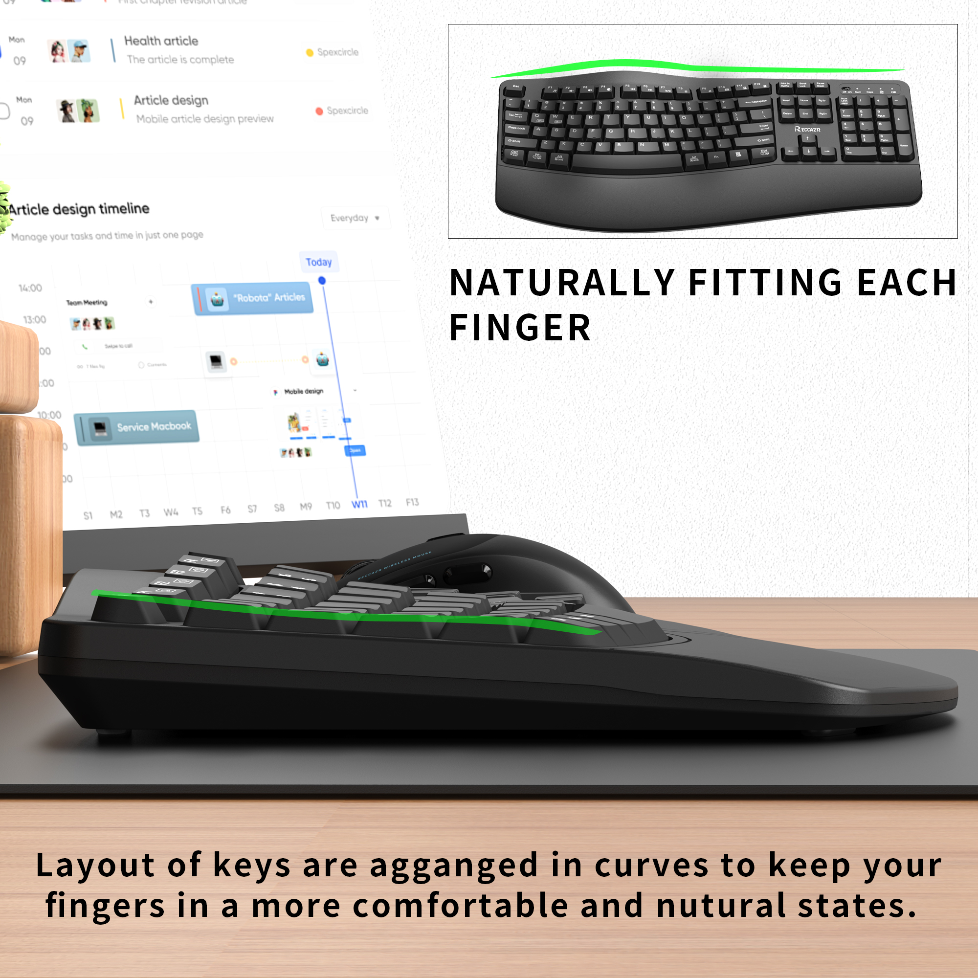 Reccazr Wave Ergonomic Wireless Keyboard & Mouse Combo photo 7