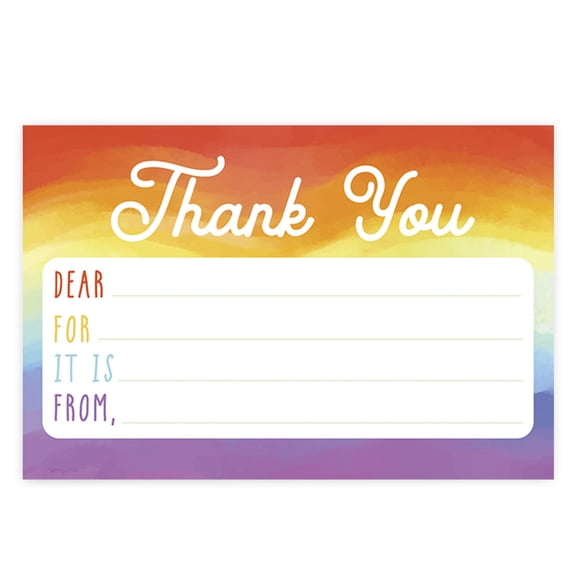 Koyal Wholesale Kids Fill in the Blank Thank You Cards - 20 Cards Including Envelopes Watercolor Rainbow Gender