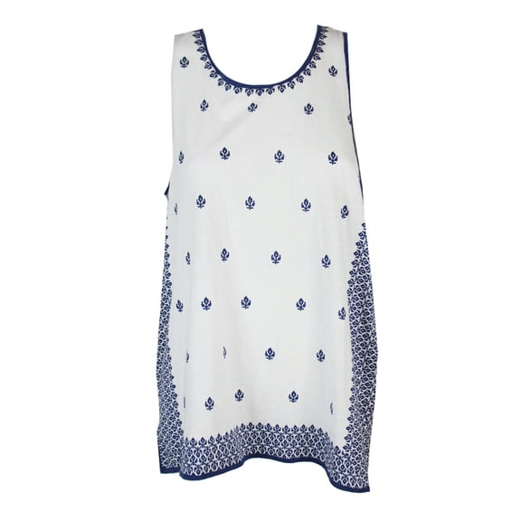 Two By Vince Camuto Womens  Ivory Navy Printed Tank Top XS