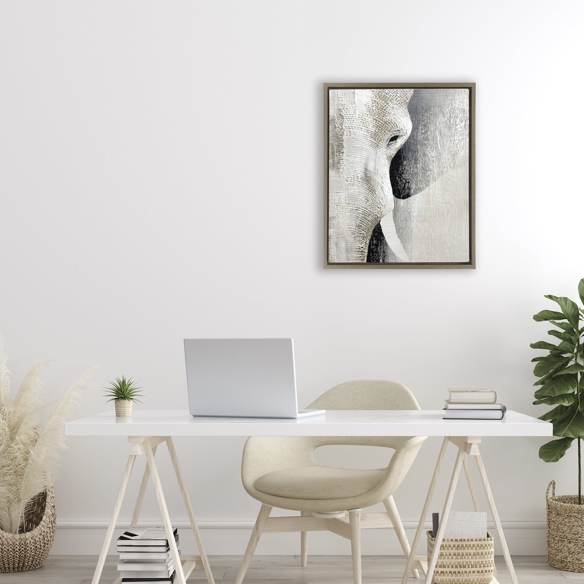 Stupell Industries Faux Textured Elephant Brown Framed Floater Canvas Wall Art, design by LSR Design Studio