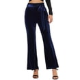 thumbnail image 1 of Pantalones de terciopelo Allegra K anchos elásticos de cintura con lazo con bolsillos Azul oscuro M, 1 of 6