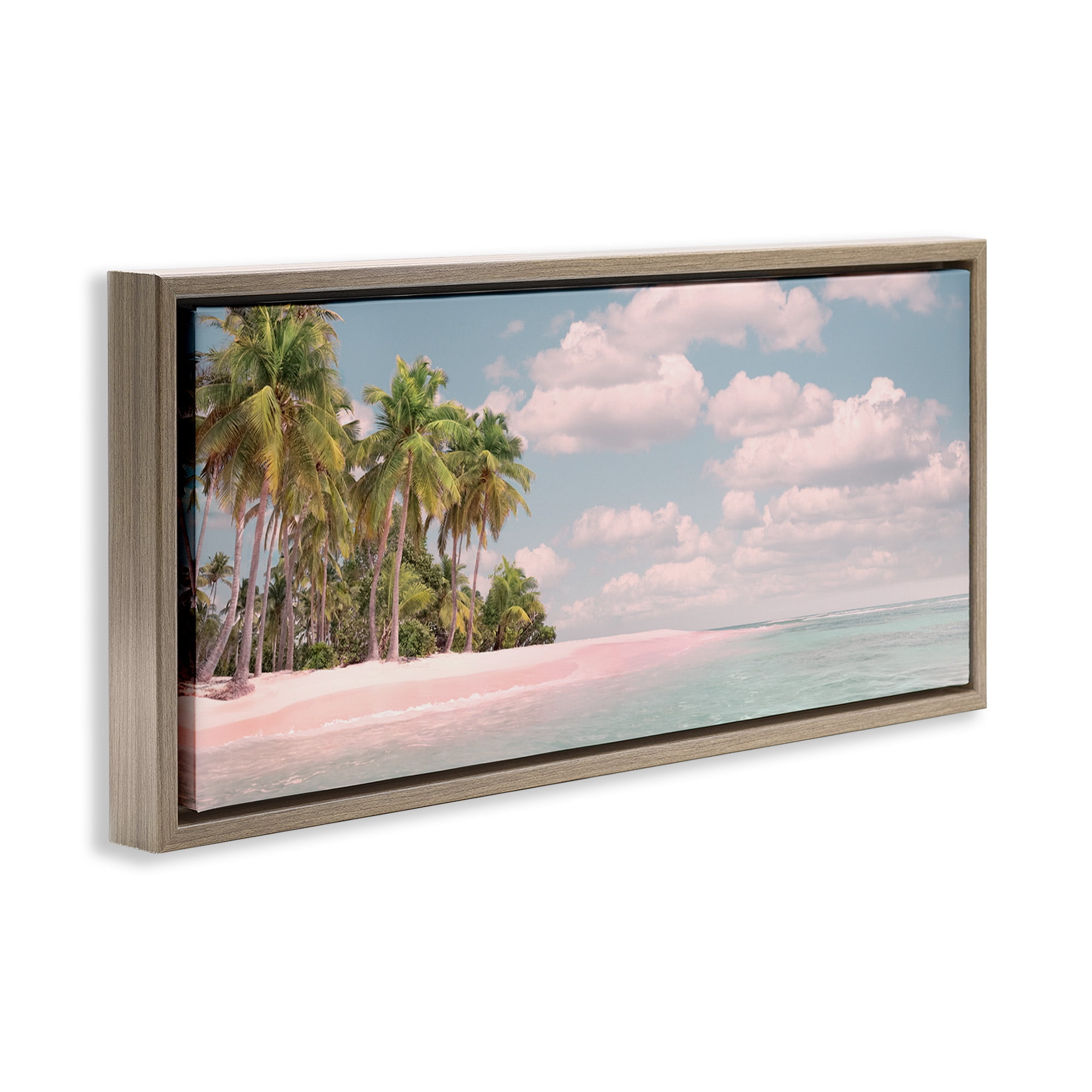 Stupell Industries Clear Water Tropical Beach Coast Nature Photography Brown Floater Framed Canvas Art Print Wall Art, 31 x 14