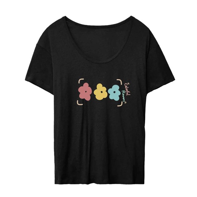 Camiseta con estampado de flores para mujer, camiseta con cuello redondo, camiseta de manga corta suave y moderna SG