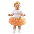 thumbnail image 4 of mgoYE Birthday Outfit Girls Baby One Romper + Ruffle Tulle Skirt + Sequins Crown Headband 3PCS Clothes Set, 4 of 4