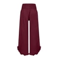 thumbnail image 4 of RPVATI Womens Linen Pants Tall Casual Summer Smocked Straight Leg Elastic Waist Palazzo Pants Boho Fashion 2025 Ruffle Hem Flowy Beach Baggy Vacation Pants with Pockets Wine XXL, 4 of 5