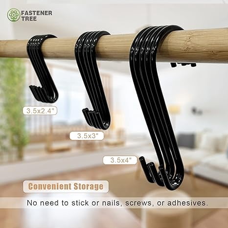 FASTENER TREE 30 Pack S Hooks, 3.5x2.4 Carbon Steel S Hanging Hooks