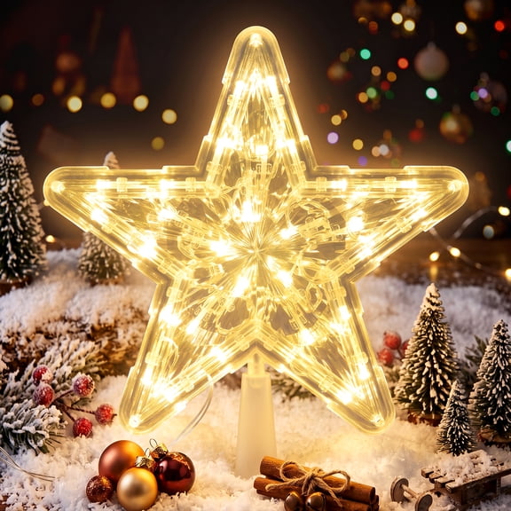 Ninonly Christmas Tree Topper Star Warm White Light,LED Light Star Tree Topper for Christmas Tree Decoration Xmas Tree