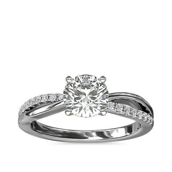 Diamond-Capitals 2.10 Carat Round Cut Moissanite Diamond (D/VVS1) New Twisted Design Ring for Wedding Gift Solid 14K White Gold Ring Size 7