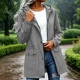 thumbnail image 6 of justHIGH Lined Light Rain Jacket Women Packable Long Raincoat with Hood Drawstring Waisted Waterproof Windbreaker Lightweight Outdoor Trench Coat Gray,M, 6 of 7