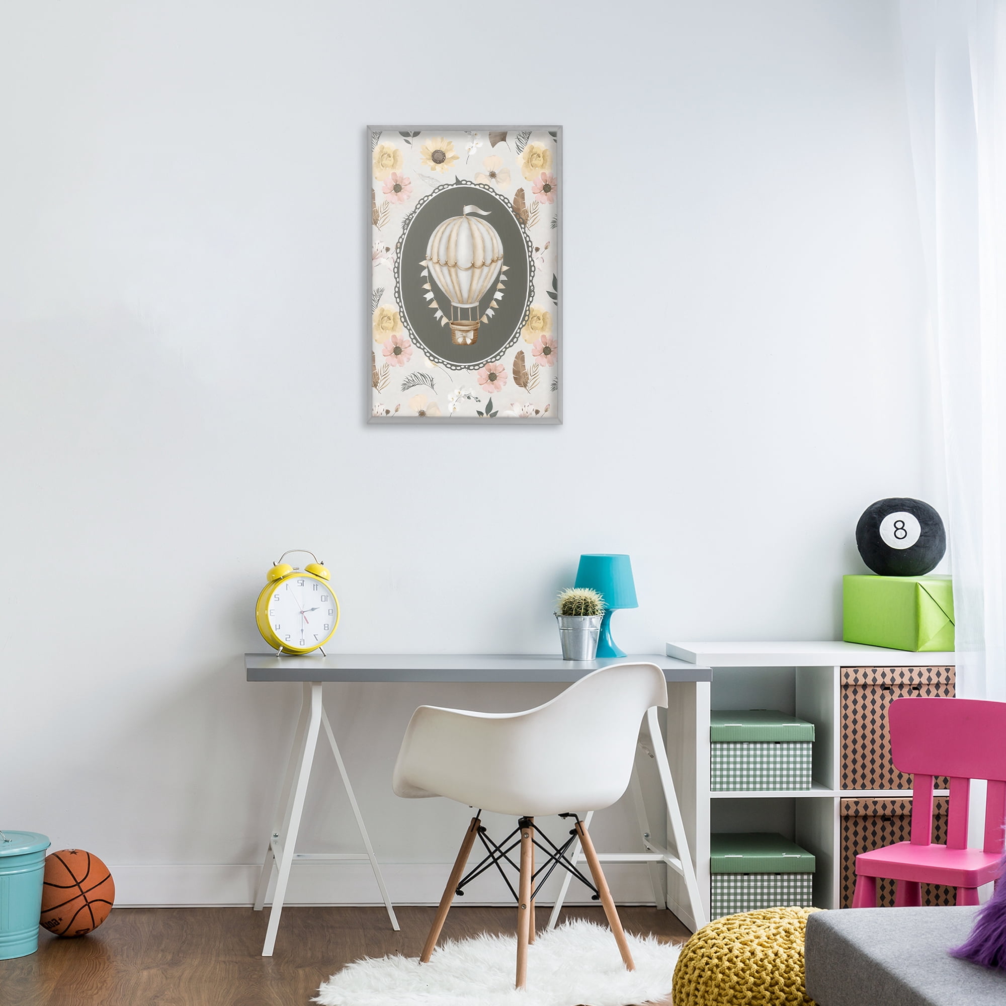 Stupell Industries Sunnyside Balloon over Florals Gray Framed Giclee Art, design by Ink Drop Loft
