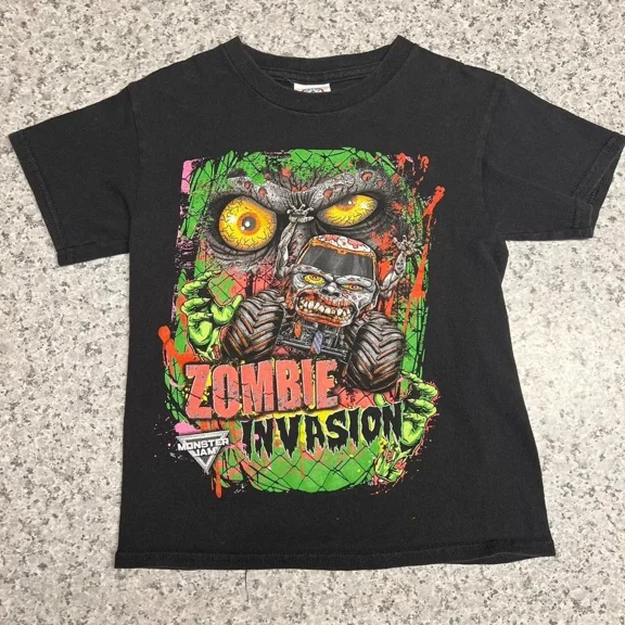 Reprint Rare Black and green Zombie Invasion Monster Truck T-shirt BL468