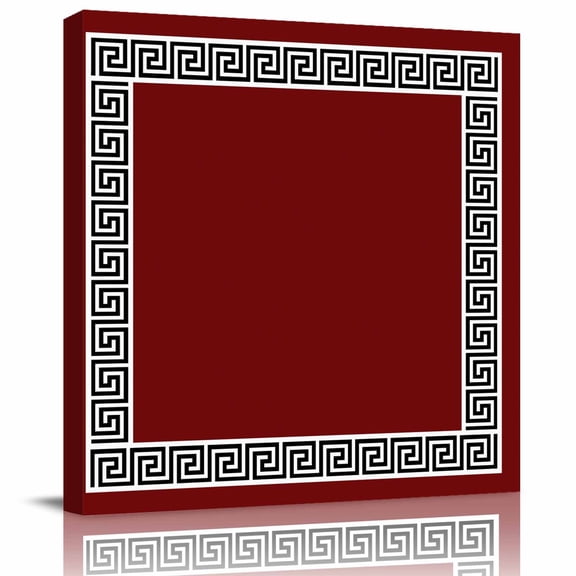 Framed Canvas Wall Art for Living Room Geometric Greek Key Design Wall Decor, Red Aesthetic Paintings for Bedroom Office Kitchen Bathroom, Ready to Hang Artwork Wall Pictures 8x8 Inch
