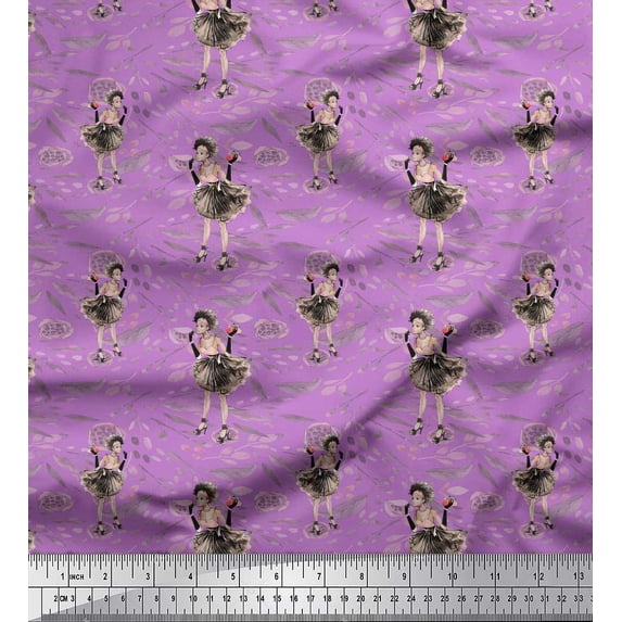 Soimoi Purple Cotton Voile Fabric Leaves,Women & Lipstick Fashion Fabric Prints By Yard 56 Inch Wide
