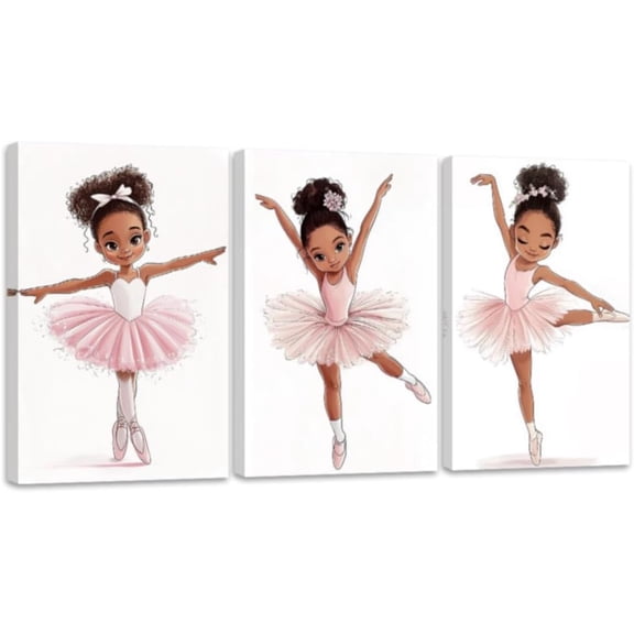 ZHONGYUTONG Ballerina Pictures Wall Art Ballet Canvas Little Girl Pictures Dancer Art Prints 3 Piece Pink Decor for Girls Room Bedroom (11.00" x 14.00" x 3PCS)