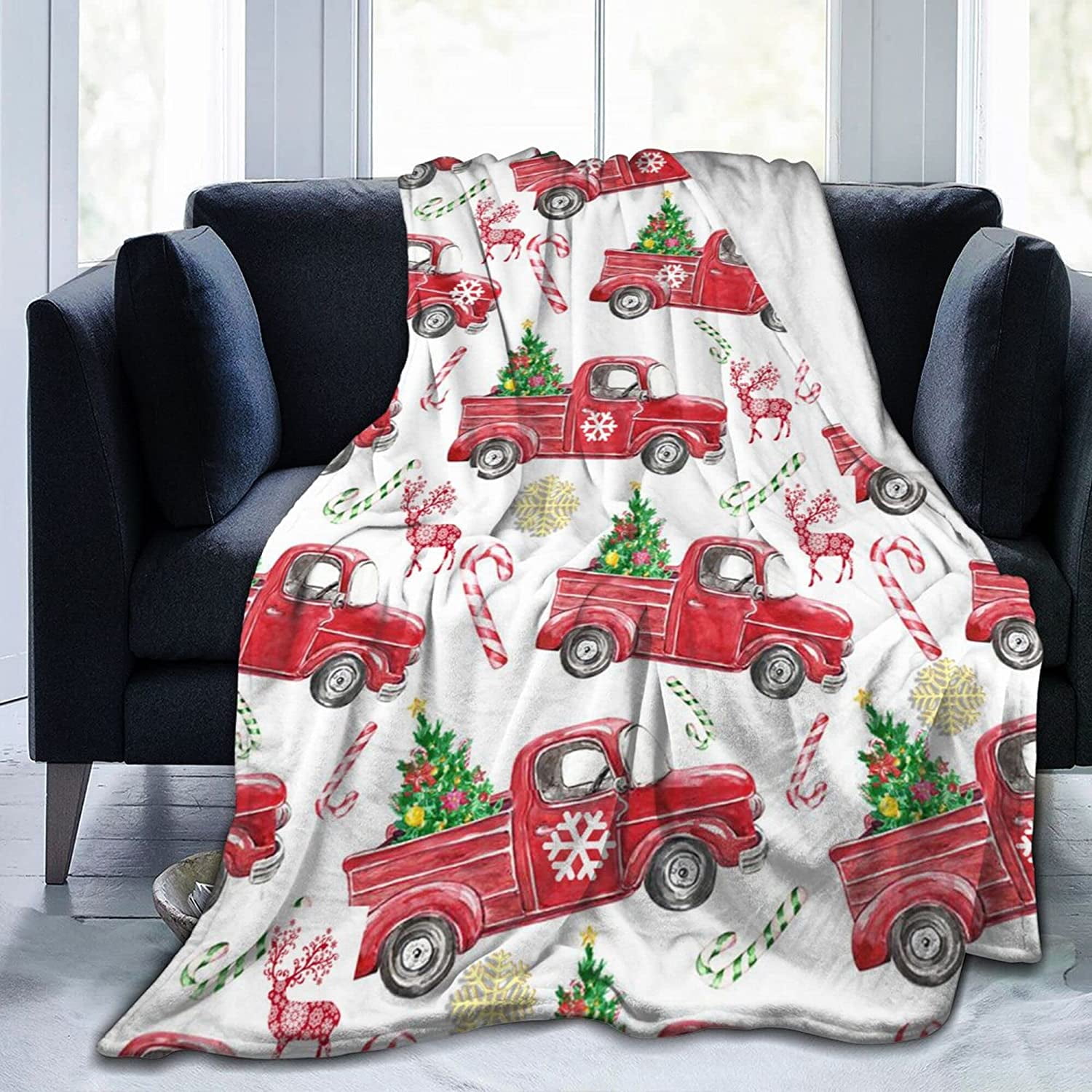 Newhomestyle Christmas Throw Blanket, Red Truck Throw Blanket Bedding