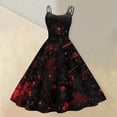 thumbnail image 4 of Women's Punk Gothic Halloween Midi Dress, Off Shoulder Spaghetti Strap A-Line Swing Dress, Blood Drip Retro Print Costume for Halloween Cosplay & Cocktail Parties Black B L, 4 of 4