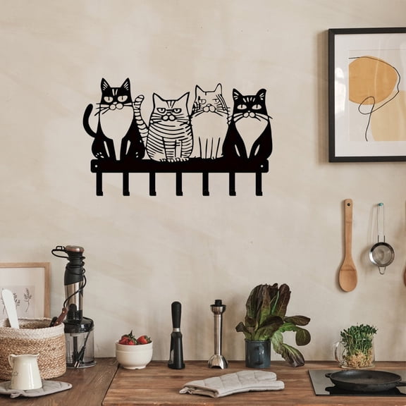 HELLOYOUNG 10-Inch Metal Cat Wall Hooks Iron Painting Art Decoration Classic Wall Eco Friendly Multi Storage for Home Suitable for Living Room Bedroom Art Deco Drawings Enhance The Sense of Luxury