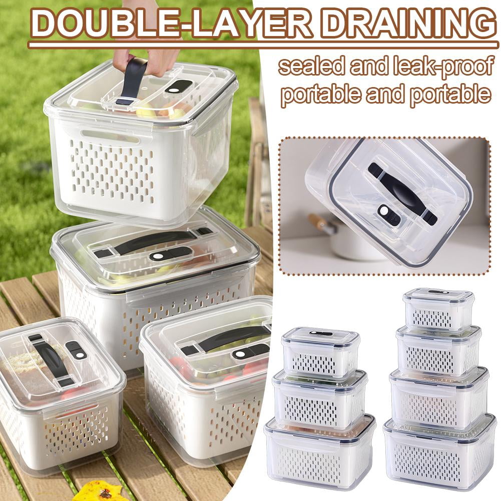 SharkTRUE Fruit Storage Containers for Fridge,Produce Storage Containers with Lid,Airtight Multipurpose Fruit Container with DraBasket & Removable Colander for Keeping Salad Berry Vegetables Fresh