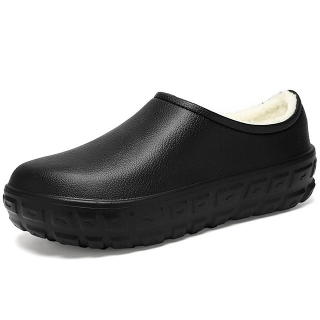 Waterproof Non-Slip Kitchen Shoes for Men, Warm Wear-Resistant Work Slippers with Thick Bottom & Heel Covering, Unisex Chef Clogs for Indoor Safety