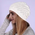 thumbnail image 3 of PINQI Women Casual Cap Thin Pleated Hollow Pullover Hat Men and Women Knitted Wool Warm Outdoor Cotton Casual Hop Soft Lightweight Running Dwarf Hat(White,One Size, 3 of 4