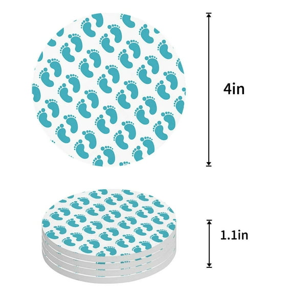 FMSHPON Funny Footprints Pattern, Blue Set of 6 Round Coaster for Drinks, Absorbent Ceramic Stone Coasters Cup Mat with Cork Base for Home Kitchen Room Coffee Table Bar Decor