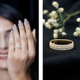 thumbnail image 3 of Rosec Jewels Certified Moissanite Wedding Ring - 3 Row Half Eternity Band - D-VS1 Quality - Ready to Gift, 14K Yellow Gold, US 11.00, 3 of 7