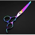 thumbnail image 3 of Juego de tijeras de peluquería de 15 cm (6 pulgadas) de acero japonés con acabado arcoíris y tijeras de entresacar para barberos., 3 of 4