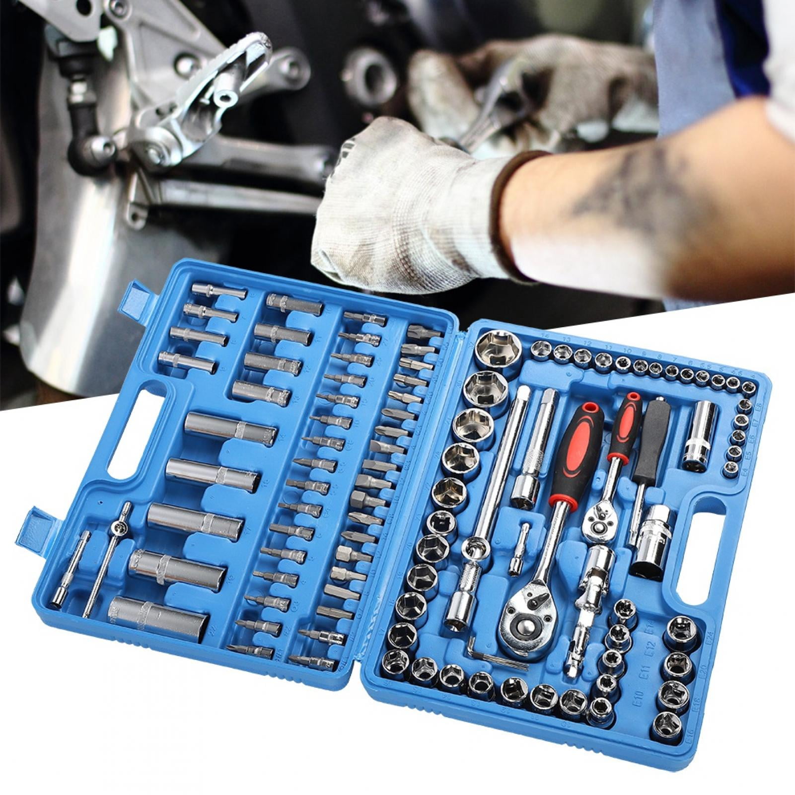 Ratchet Wrench Set, Plastic Box High Strength Easy Change Blade Ratchet Wrench Tool Kit 1/2in Handle  For Home Maintenance