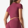 thumbnail image 4 of Women's Rib Knit Seamless Short Sleeve High Neck Cropped Sports Jacket-Large, Burgundy, 4 of 6