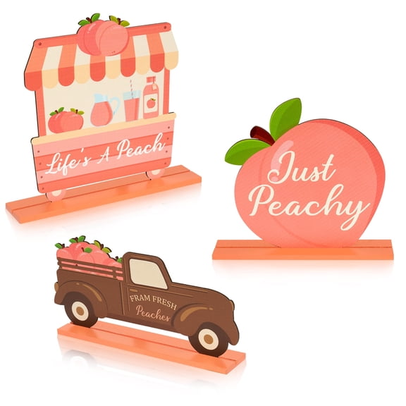 Laffact Peach Wooden Table Centerpiece 3pcs, Rustic Desktop Ornament for Home Decor