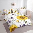 thumbnail image 3 of jejeloiu Natural Plant Sunflowers 7pcs Bedding Comforter Set,Purple Lavender Queen Bedding Sets For Girl Teens Reversible, 3 of 8