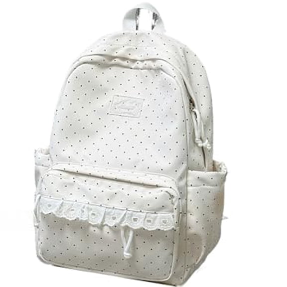 Polka Dot Backpack, Cute Backpack with Lace Large Laptop Daypack Kawaii Supplie with Cute Accessories