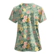 thumbnail image 3 of felwors Print Scrub Tops Women Floral Scrubs V Neck Short Sleeve Stretch Nurse Uniform with Pockets Functional Workwear (Light Green, L), 3 of 5