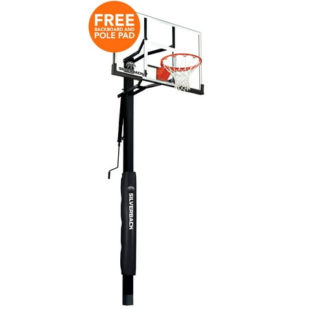 Silverback 54" In-ground Basketball Hoop with Tempered Glass Backboard, Pro-Style Breakaway Rim, and Backboard Pad