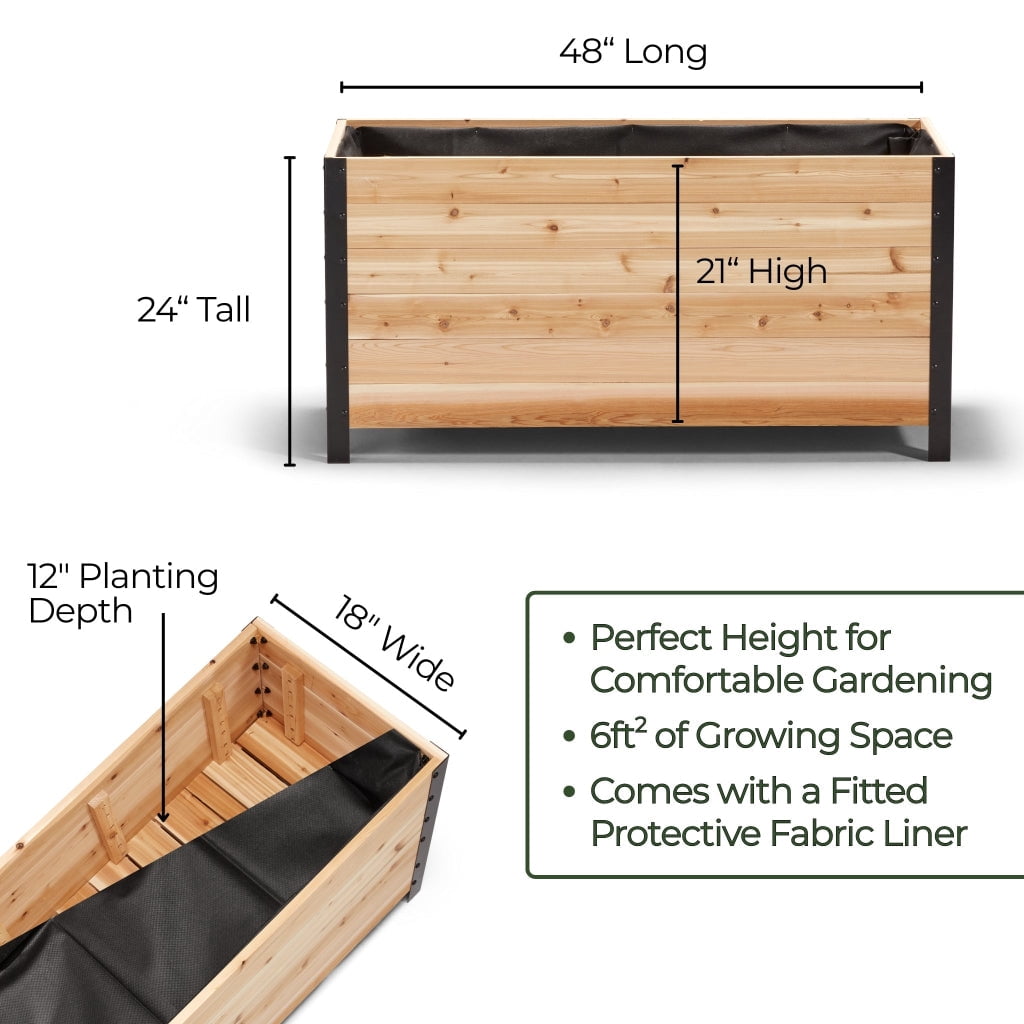 Cedar Planters 18" x 48" Elevated Garden Bed - Western Red Cedar Raised Planter Box, 24" Tall