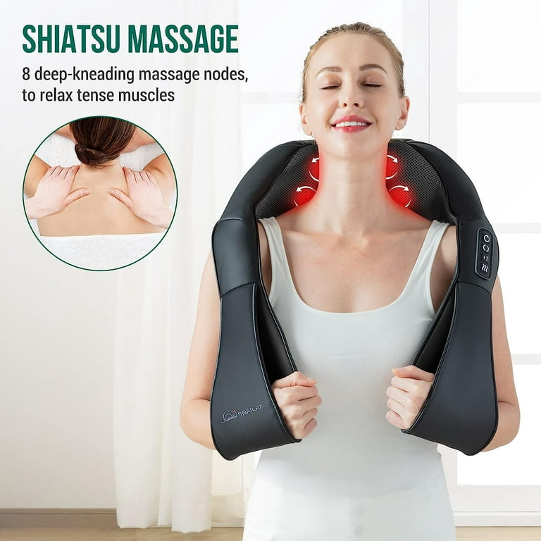 Snailax Shiatsu Neck Shoulder Massager with Heat, Deep Kneading Electric Back Massager, Gifts for Women Men, Size: 5.1 x 15.7 x 21.3, Black
