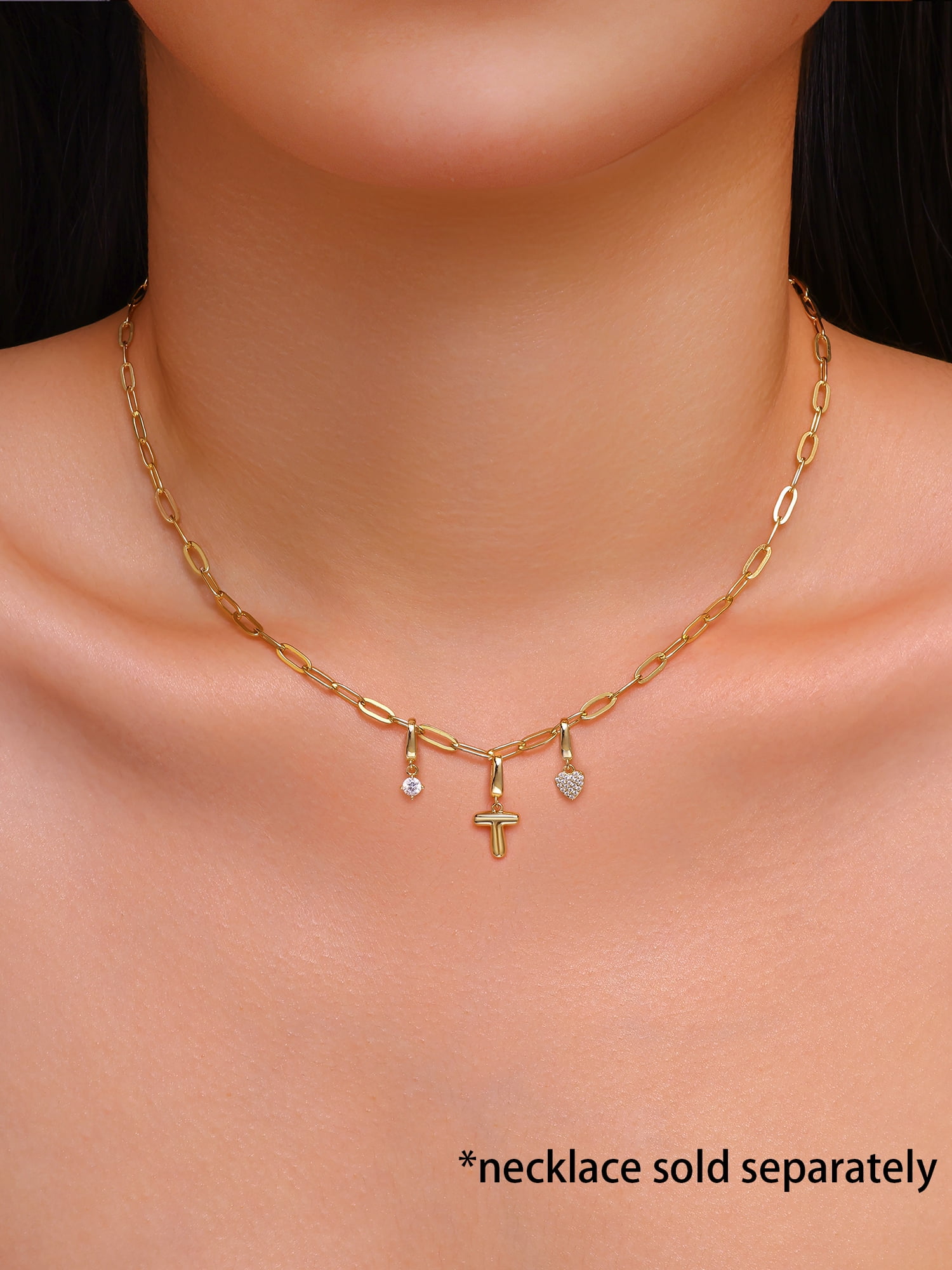 Brilliance Fine Jewelry Simulated Diamond Initial T Charm Set in 14KT Gold Plated Sterling Silver