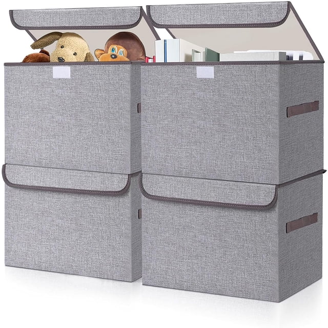 Bolsa de almacenamiento Bagnizer, tamaño grande, tela de lino de 22 cuartos de galón, paquete de 4 unidades, color gris