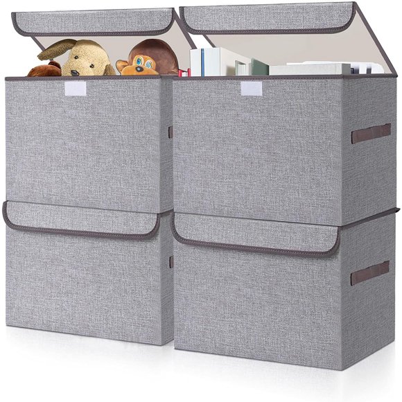 Bolsa de almacenamiento Bagnizer, tamaño grande, tela de lino de 22 cuartos de galón, paquete de 4 unidades, color gris