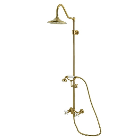 Kingston Brass CCK3667PX Kingston Wall Mount Rain Drop Shower System with Hand Shower, Brushed Brass
