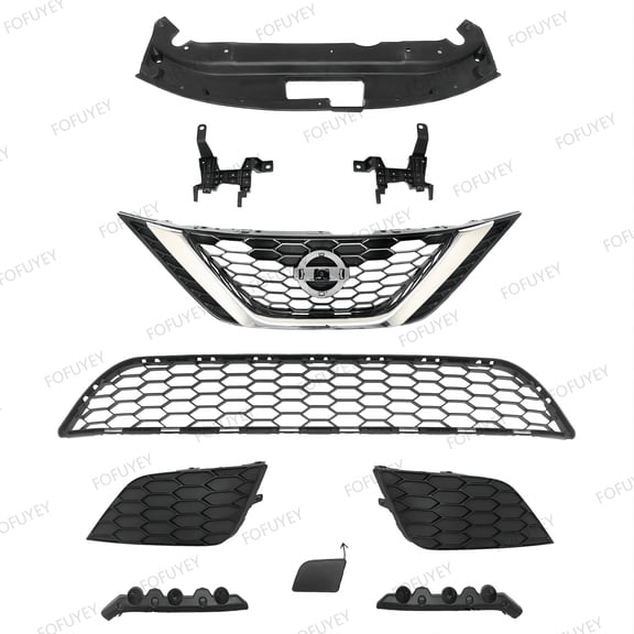 10PC For Sentra 2016-2019 Upper Lower Chrome Grille Mesh Bumper Holder Brackets