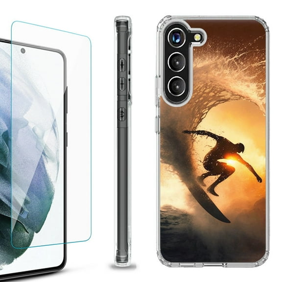 OneToughShield ® for Samsung Galaxy S23  S23 Plus 5G Shockproof Bumper Phone Case, with Tempered Glass Screen Protector - Surfing